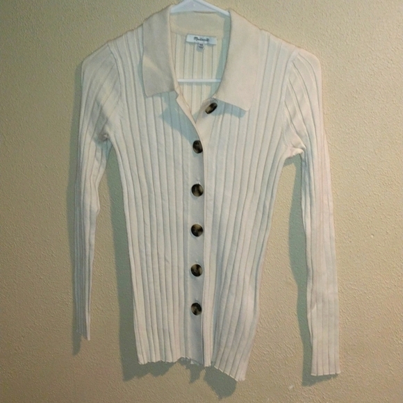 Madewell Cream Ribbed Knit Collar Cardigan Button Down Sweater XXS - Picture 1 of 6